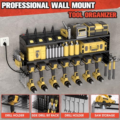Large Power Tool Organizer with Charging Station - Black, 3 Layers, 28''