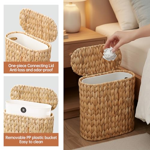Coeusy Natural Wicker Trash Can with Lid, 3 Gallon Small Bathroom Waste Bin