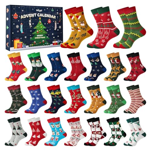 Moyel 24 Pairs Christmas Socks Advent Calendar for Men US 7-13 - Holiday Gift