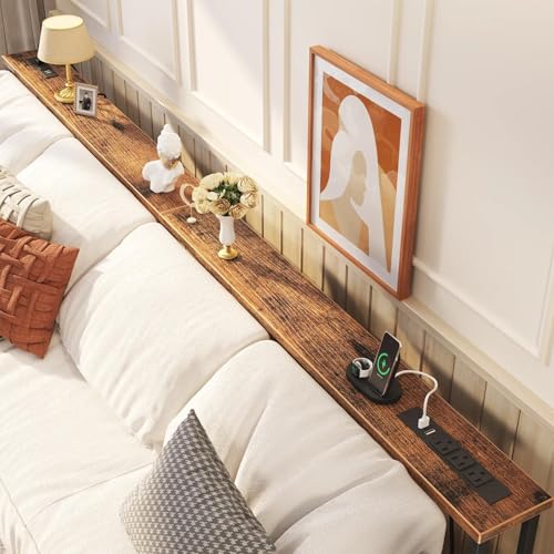 SEFILENCE Rustic Brown 78.7'' Narrow Console Table with Adjustable Height 26-34"