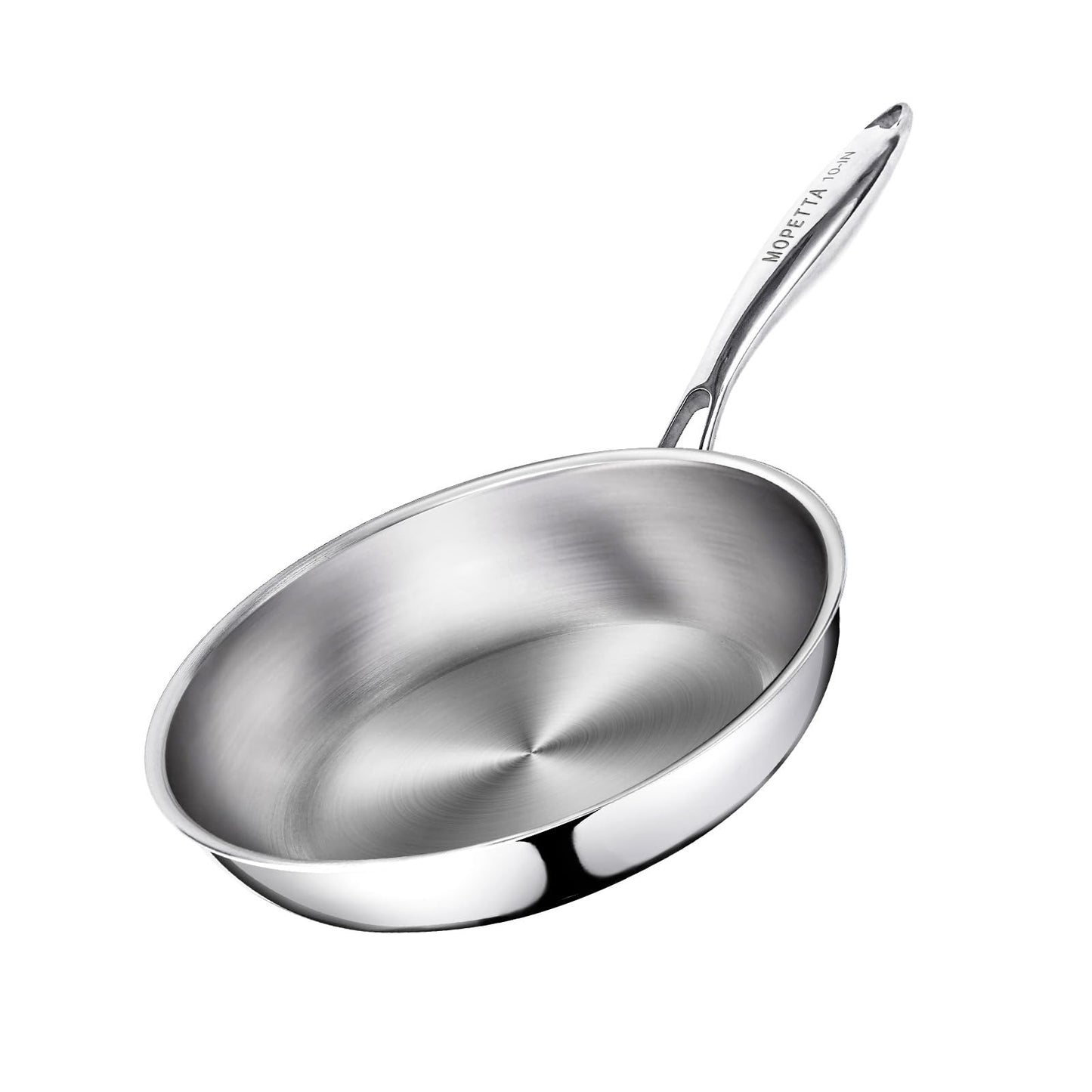 mopetta 10 inch Tri-Ply Stainless Steel Frying Pan,No Coatings PFOA&PTFE Free Skillets,Chef's Pans,Dishwasher and Oven Safe Cookware, Compatible with All Cooktops