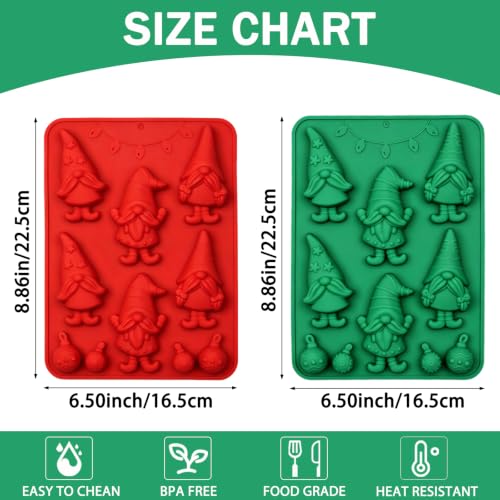 Christmas Gnome Silicone Candy Molds 2-Pack Red & Green - 10 Cavities