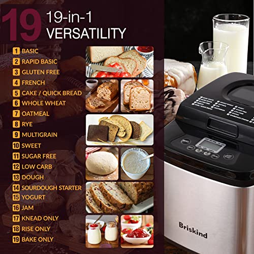 Briskind 1.5 lb Compact Bread Maker Machine with Carrying Handle - Stainless Steel, 19 Programs