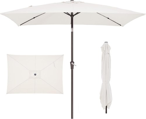 JEAREY Rectangular Patio Umbrella - 6.5x10 ft Outdoor Umbrella with Push Button Tilt & Crank | UV Protection in Cream White