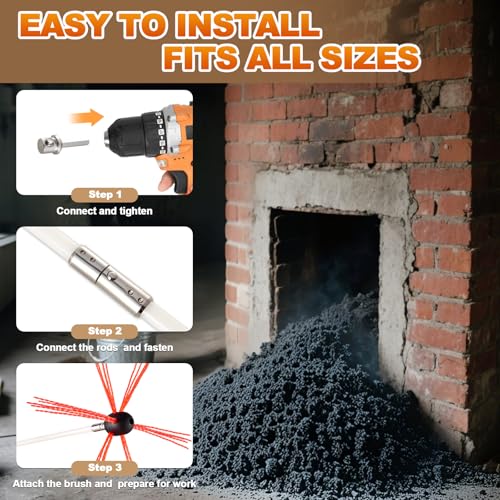 46FT Bluesea Chimney Sweep Kit with Strong Nylon Brush & 14 Flexible Rods