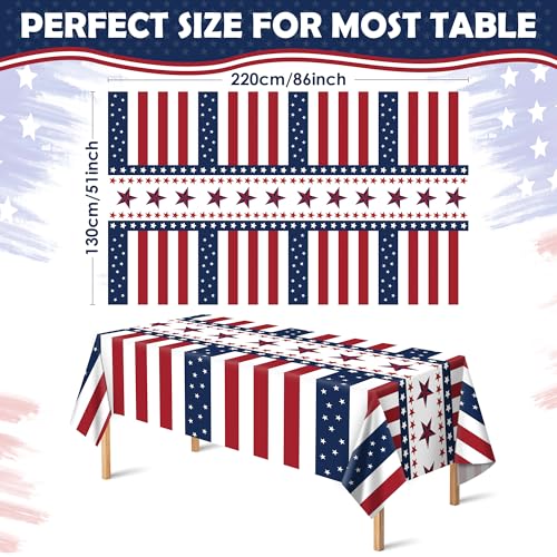 OHOME 4th of July Tablecloth - Red White Blue, 2 Pack, 54 x 108 in