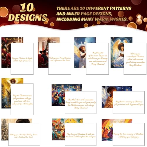Classic 100-Pack African American Christmas Cards with Envelopes & Stickers - Zhanmai