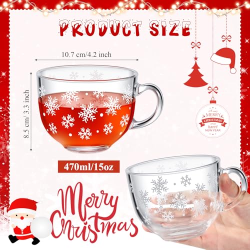 Sliner Set of 6 Christmas Glass Coffee Mugs with Handle, 16 oz Clear