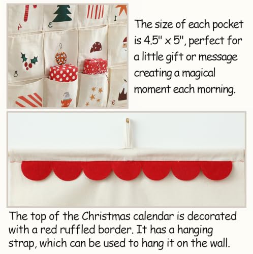 MONOBLANKS Christmas B Fabric Hanging Advent Calendar with Pockets - Holiday Decor