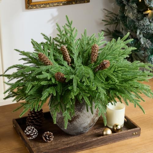 CLEANGOR Christmas Norfolk Pine Stems for Vase — Big Cones / 17, Realistic Holiday Greenery Decor