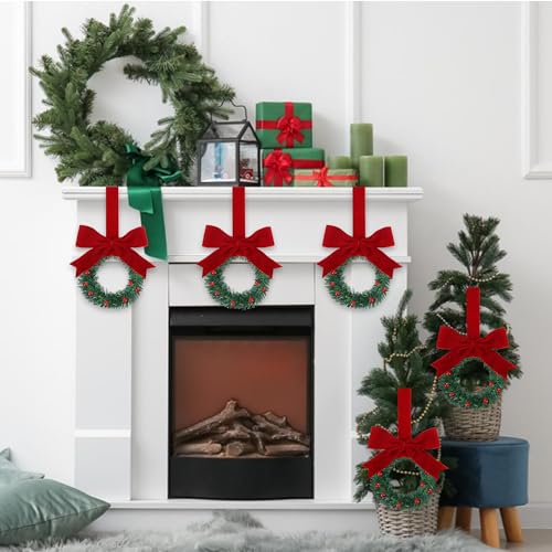 Sggvecsy Velvet Christmas Mini Wreaths for Kitchen Cabinets, Front Door & Wall Decor, Red Berry & Bows, 8 Inch