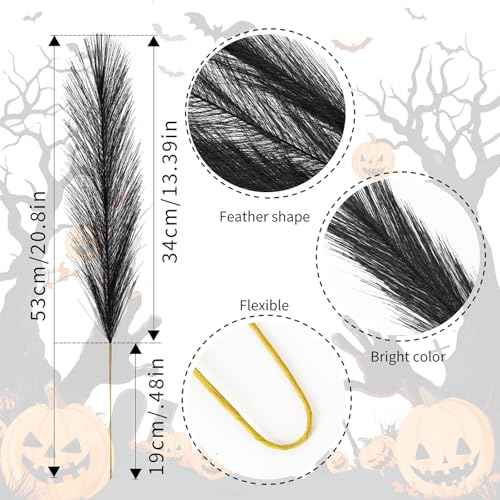30Pcs Faux Pampas Grass,21.6" Artificial Pompous Grass for Home Wedding Boho Valentine St. Patrick Independence Halloween Fall Christmas Party Decor,Black