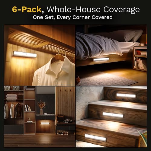 Lexall 6 Pack Battery-Powered Motion Sensor LED Closet Lights, Easy Stick-On Indoor Lighting