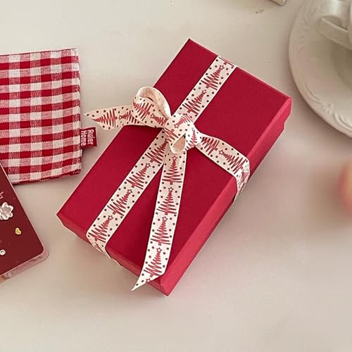 Red Tree Merry Christmas Ribbon - 5/8 Inch x 10 Yards, Holiday Decoration
