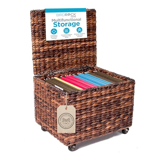 Birdrock Home Woven Rolling File Cabinet with Wheels, Espresso, 17.5x14.5x13