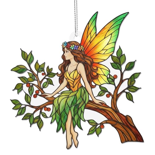 MeMate Fairy Keepsakes B06 Acrylic Christmas Ornament with Stained Glass Effect - Window Hanging Suncatcher for Girls & Fairy Lovers