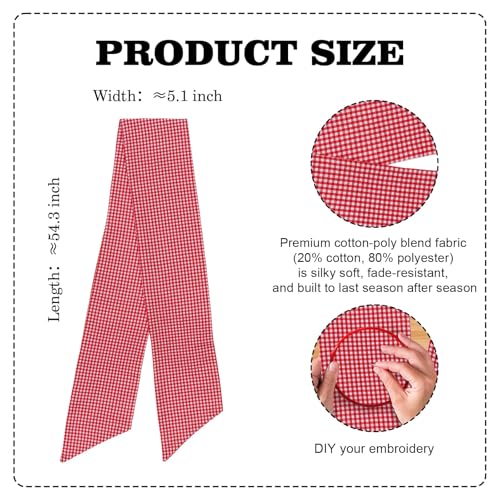 YKW Red White Gingham Wreath Sash for Holiday & Wedding Decor, 5.12" x 54.33"