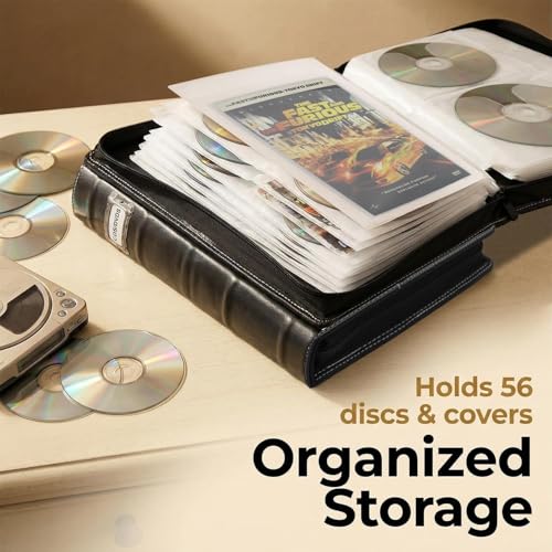 PU Leather CD DVD Storage Binder 3 Pack with Zipper - Holds 56 Discs & Booklets