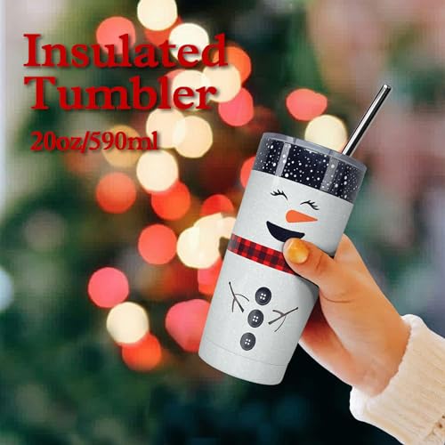 Haretu 20 OZ Christmas Insulated Tumbler with Lids & Straws - Snowman Holiday Travel Mug - Variation 01.christmas tumbler