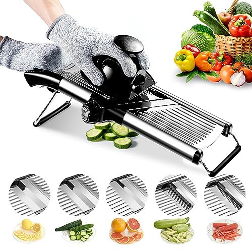 Mandoline Slicer for Kitchen with Julienne & Adjustable Thickness - Silver