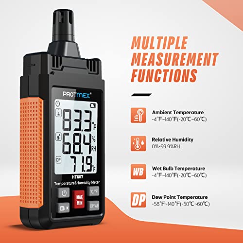 Digital Temperature Humidity Meter with Large LCD Backlight - High Precision HT607