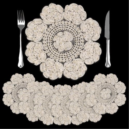 Embroidered Lace Doilies Placemats Set of 6, 12 Inch Non Slip Retro