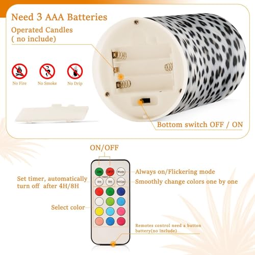 GUIJI White Leopard Print Flameless Candles with Remote Set of 2 - Battery Operated Home Decor