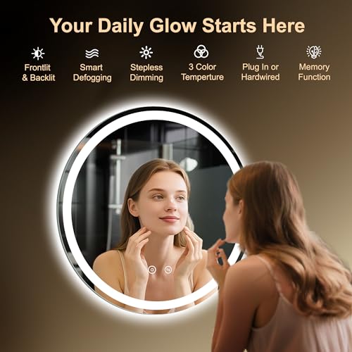 28 Inch LED Bathroom Mirror with Lights | 3 Light Modes, Dimmable, Defogging, Wall Mount