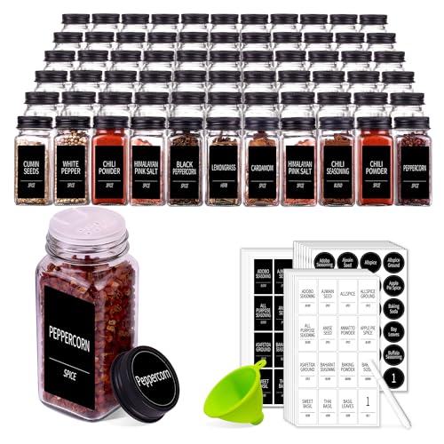 66 Pack Glass Spice Jars with Labels - 4oz Food Storage Containers - Variation of THIS listing
