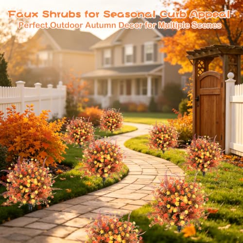Artificial Fall Mums Topiary Trees - 24 Inch Outdoor Faux Chrysanthemums with Stakes, UV Resistant for Porch & Garden