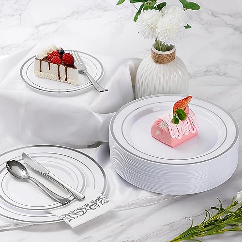 Silver Disposable Dinnerware Set for 100 Guests - 700 Pieces