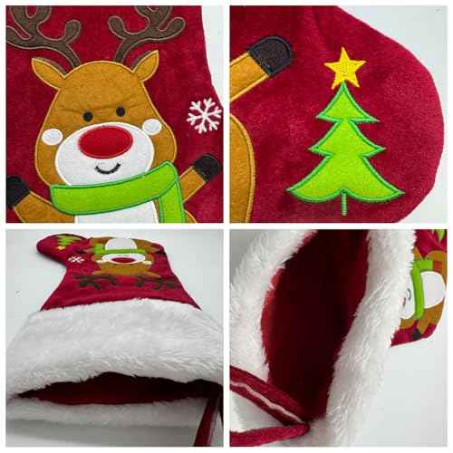 Reindeer Christmas Stocking Animal One Piece, 20 inch Plush Velvet 3D Deer Christmas Stockings with Embroidered Snowflake, Cute Xmas Stockings for Kids Girls Boys (Brown Deer)
