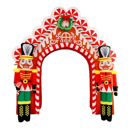 WBHome 10 Ft Christmas Inflatable Gingerbread Candy House with Nutcrackers & LED Lights, Outdoor Yard Decor