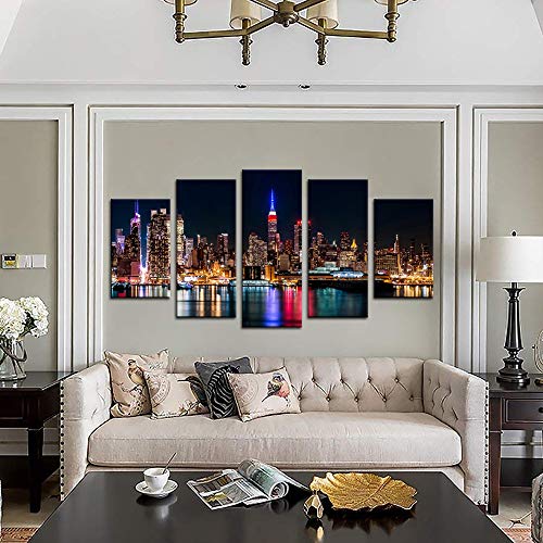 NYC Skyline Wall Art Canvas Prints - Large 60x32 Inch Night Cityscape