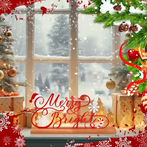 Teenyyou Merry and Bright Engagement Table Sign Gold Metal Christmas Centerpiece