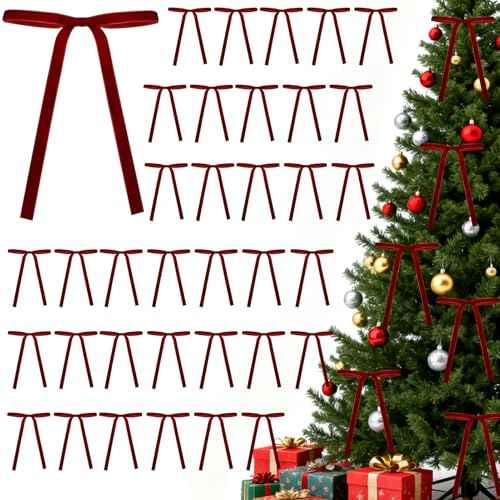 36 Pcs Velvet Christmas Tree Bows 5x7 Inch Velvet Bows Door Garland Decor Vintage Wreath Bow for Wreaths Xmas Tree Home Decoration (Burgundy)