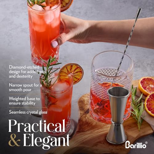 24 Oz Crystal Cocktail Mixing Glass Set with Bamboo Stand & Bar Tools - 7 Pieces