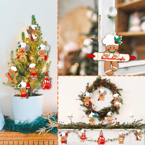 Chef Gingerbread Ornament Set - 12pcs Christmas Hanging Tree Decor, Gingerbread Man Decorations