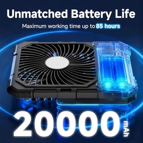 Rechargeable Battery Fan with LED Light - 20000mAh Portable Camping Fan Black