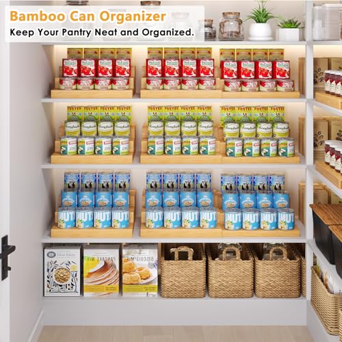 2-Pack Expandable Bamboo Can Organizer for Pantry Display, Holds 48