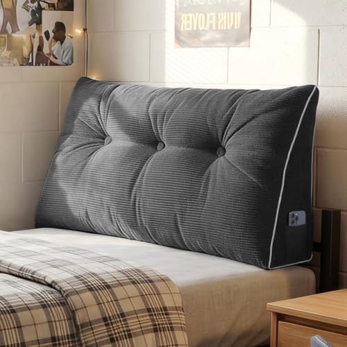 Sasttie Dark Grey Twin/Twin XL Wedge Headboard Pillow for Bed & Lounge