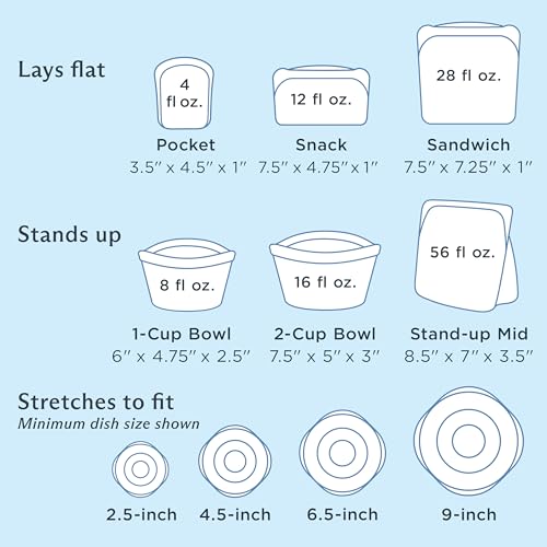 Reusable Silicone Food Storage Bags & Stretch Lids Kit - 10 Pack - Clear