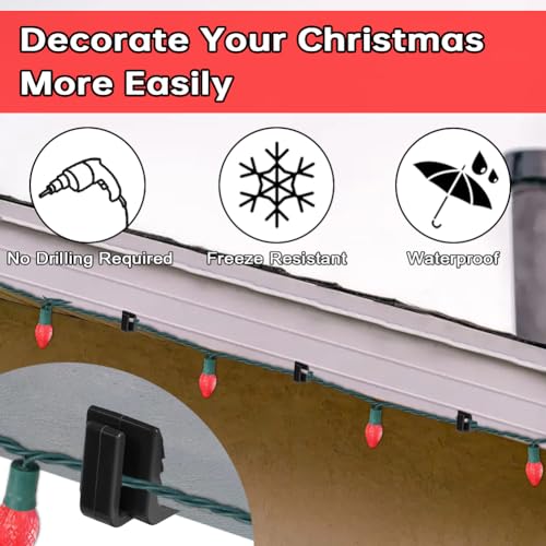 FONUNO Christmas Light Clips 7/8 inch, 200 Pcs, Black, Fascia Eave Hanger Clips