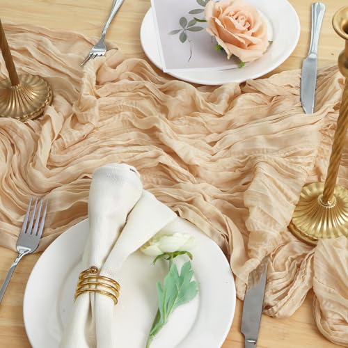 Fixwal Sand Cheesecloth Table Runner 8 Pack 120 Inch Boho Wedding Decor