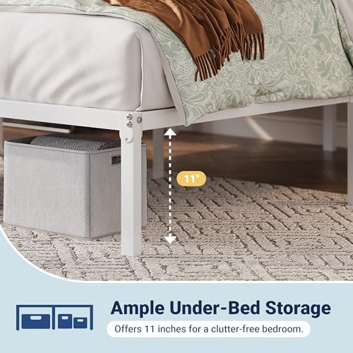 Allewie White Twin Metal Bed Frame with Storage, 12 Inch Platform Bed