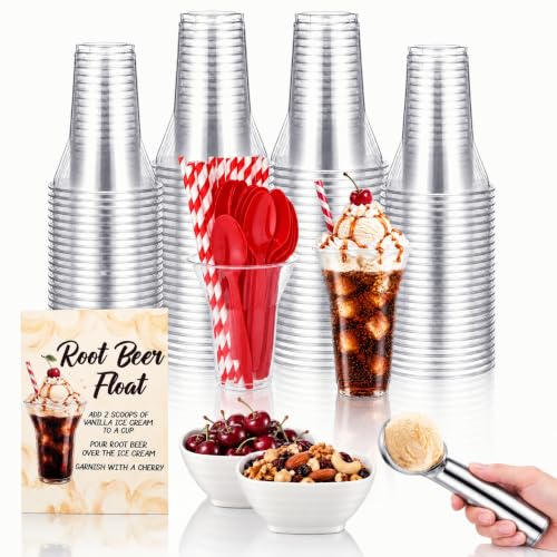 Disposable Root Beer Float Cups Set with Straws and Spoons - 154 Pieces