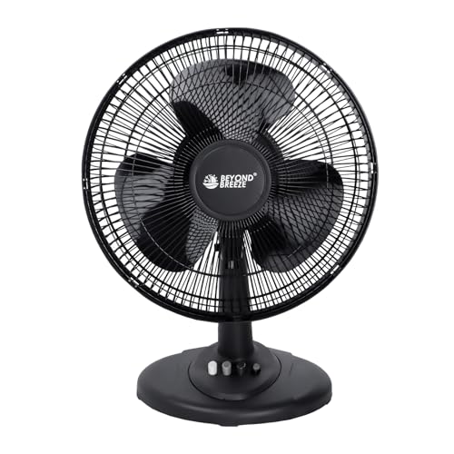 BEYOND BREEZE 12-Inch Black Oscillating Table Fan, 3 Speeds, Quiet & Portable