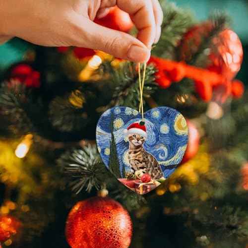 Christmas Ornaments Christmas Decorations Ceramic Ornaments Cat in red Santa Hats Hanging Ornaments for Christmas Home Decorations - Cute Pet Little Bengal Cat