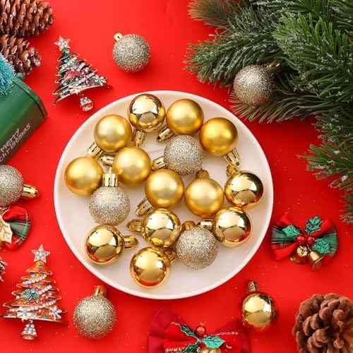 24 Pack Mini Shatterproof Christmas Balls - Small Hanging Ornaments for Trees Christmas Party Decorations, 1.2 Inch (Gold)