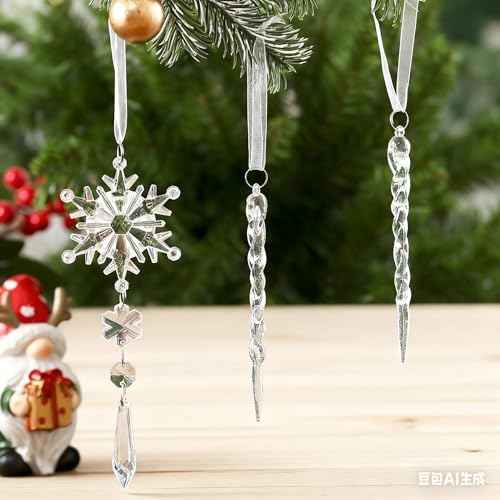 Christmas Ornaments for Tree Decorations - Hanging Acrylic Snowflake & Icicle Christmas Pendants for Winter Xmas Tree,New Year Party Supplies,DIY Holiday D?cor